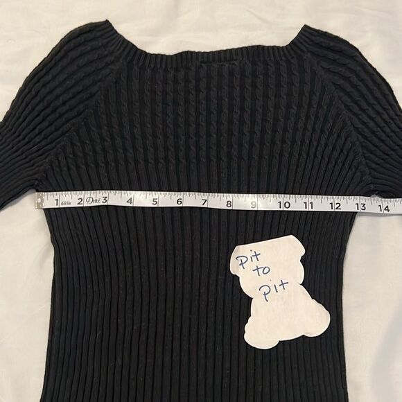Talbots petite size small 3/4 sleeve ribbed boatneck black sweater EUC - Picture 6 of 8